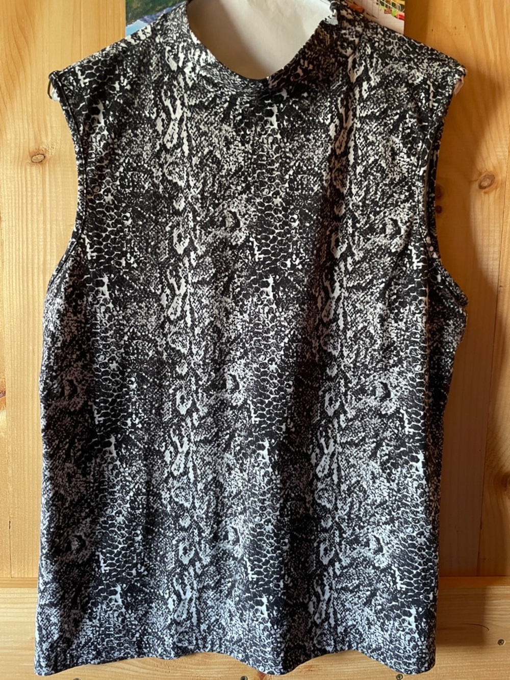 Sleeveless Mock Neck Tank Top in Black & White Snake Print